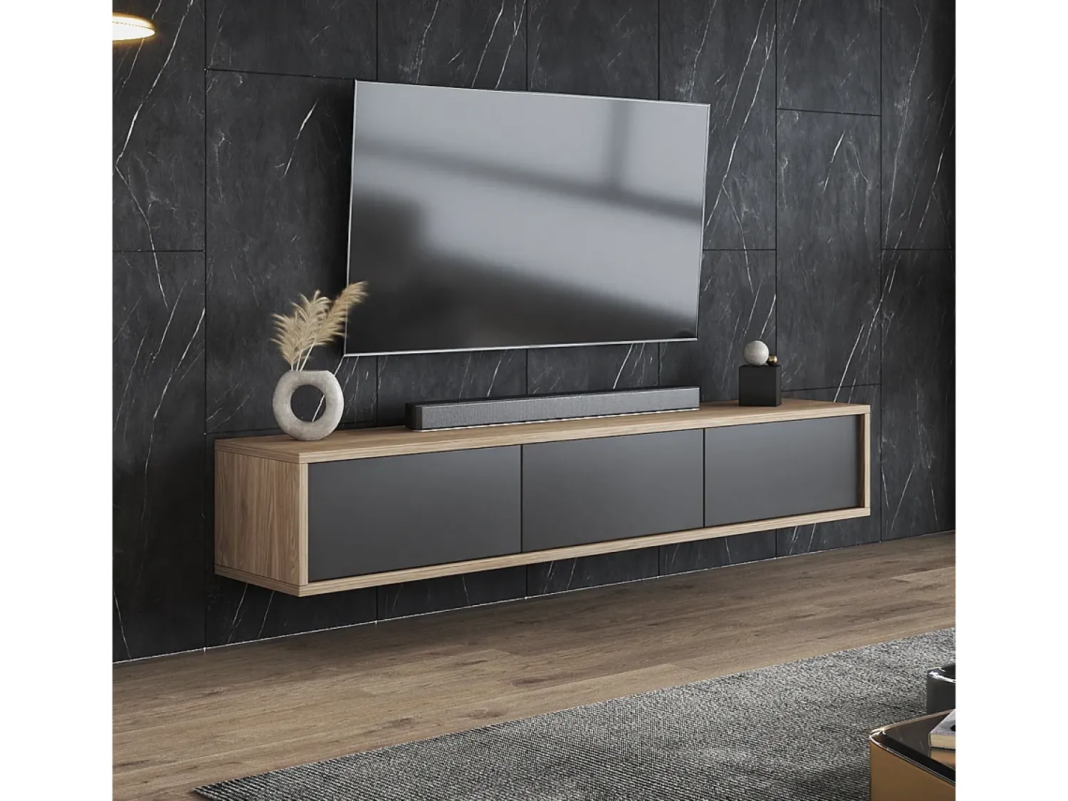 Móvel De Tv*Petits-Meubles Móvel TV 3 portas Idra e madeira 180cm Cinzento