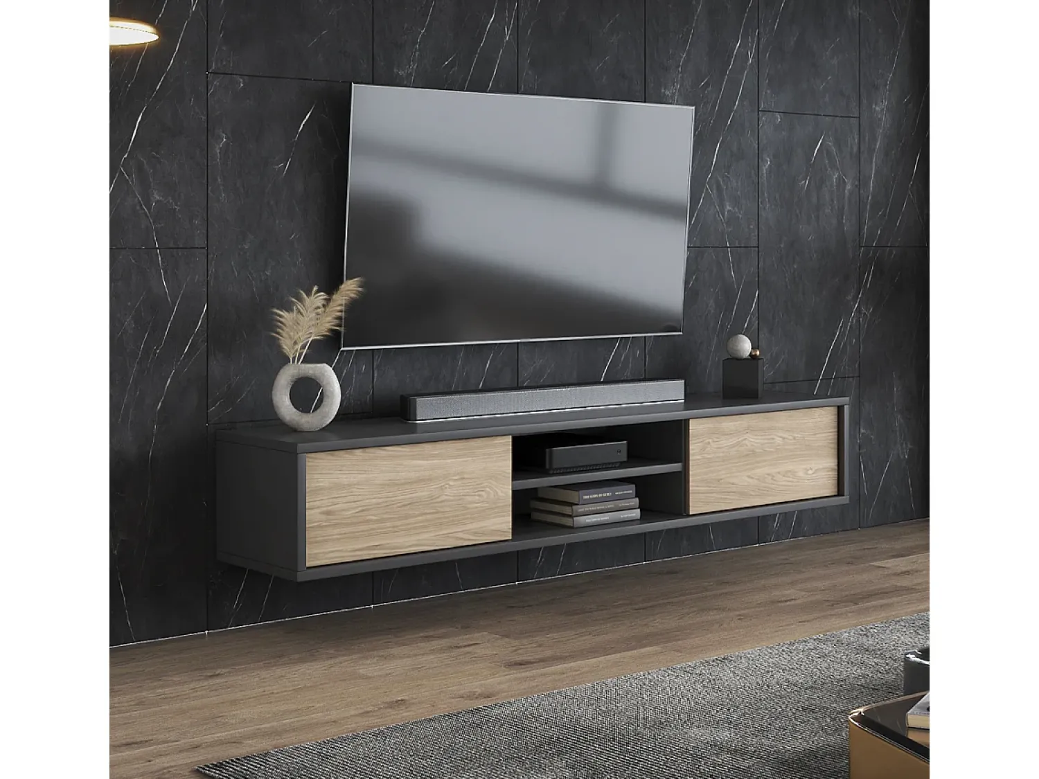 Móvel De Tv|Petits-Meubles Móvel TV 2 portas Idra madeira e 180cm Cinzento