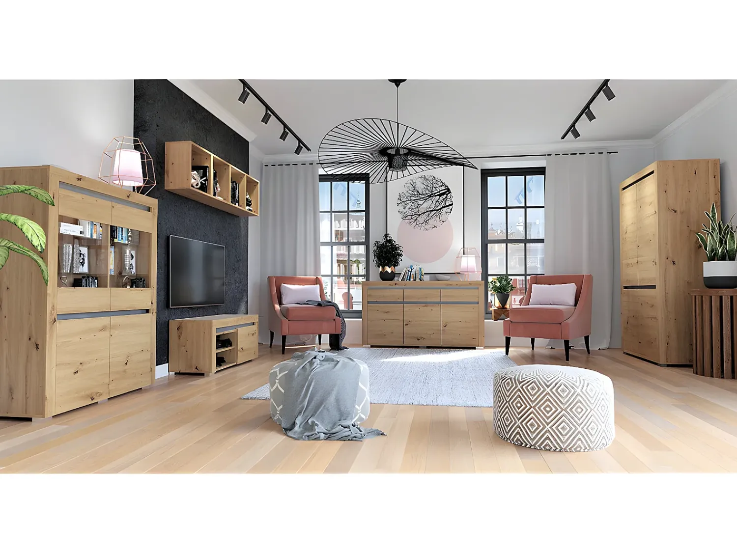 Móvel De Tv*Petits-Meubles Móvel TV 2 portas Kasla madeira e antracite 152cm Cinzento