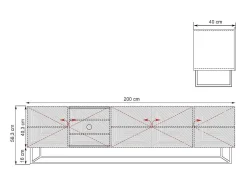 Outlet Móvel TV 5 portas laminado com pé metálico 200x40 cm Branco