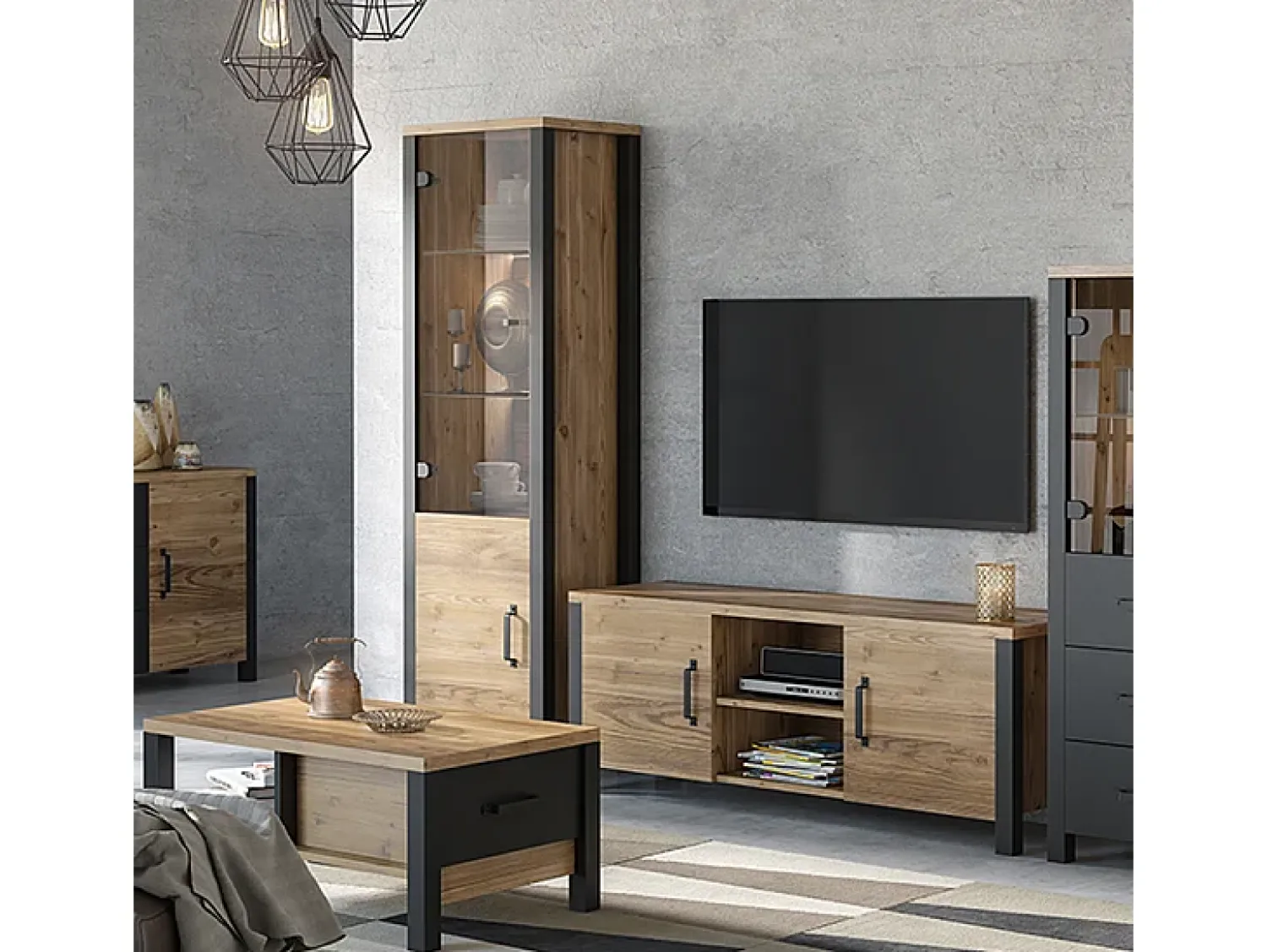 Móvel De Tv*Petits-Meubles Móvel TV 2 portas Lyam madeira e preto 147cm Castanho