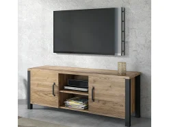 Móvel De Tv*Petits-Meubles Móvel TV 2 portas Lyam madeira e preto 147cm Castanho