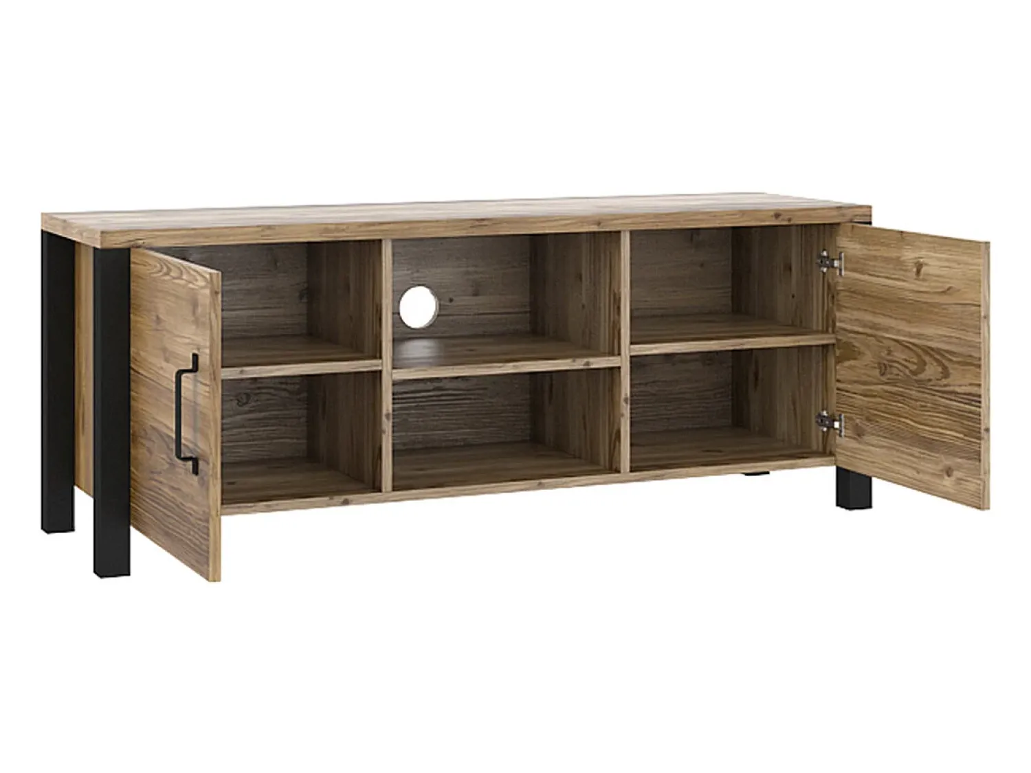 Móvel De Tv*Petits-Meubles Móvel TV 2 portas Lyam madeira e preto 147cm Castanho