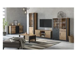 Móvel De Tv*Petits-Meubles Móvel TV 2 portas Lyam madeira e preto 147cm Castanho