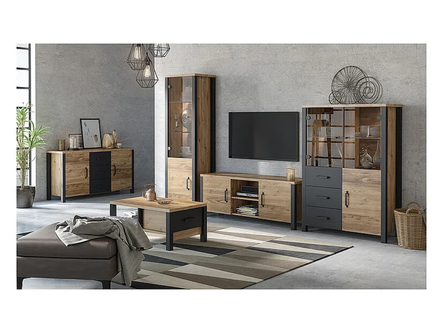 Móvel De Tv*Petits-Meubles Móvel TV 2 portas Lyam madeira e preto 147cm Castanho