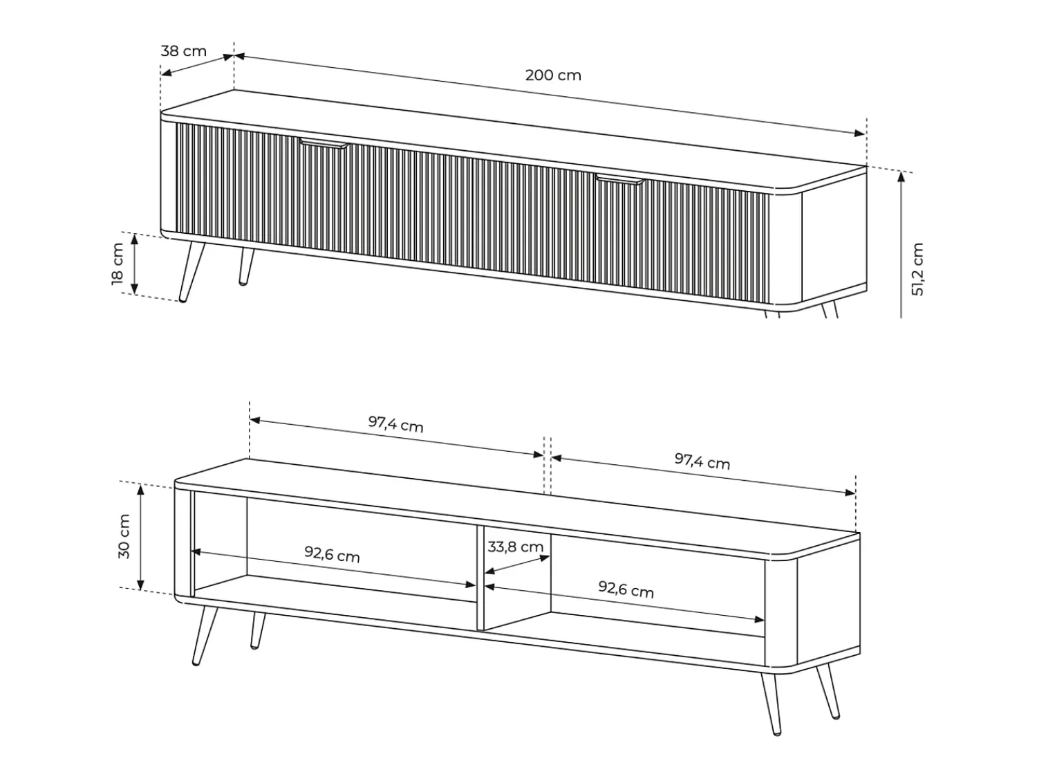Discount Móvel TV: 2 portas, móveis: Cashmere, pés dourados, 200 x 51,2 x 38cm Bege