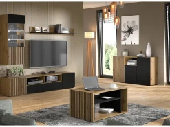 Móvel De Tv|Furnlux Móvel TV 3 portas Nera madeira e preto 200cm Preto / Creme
