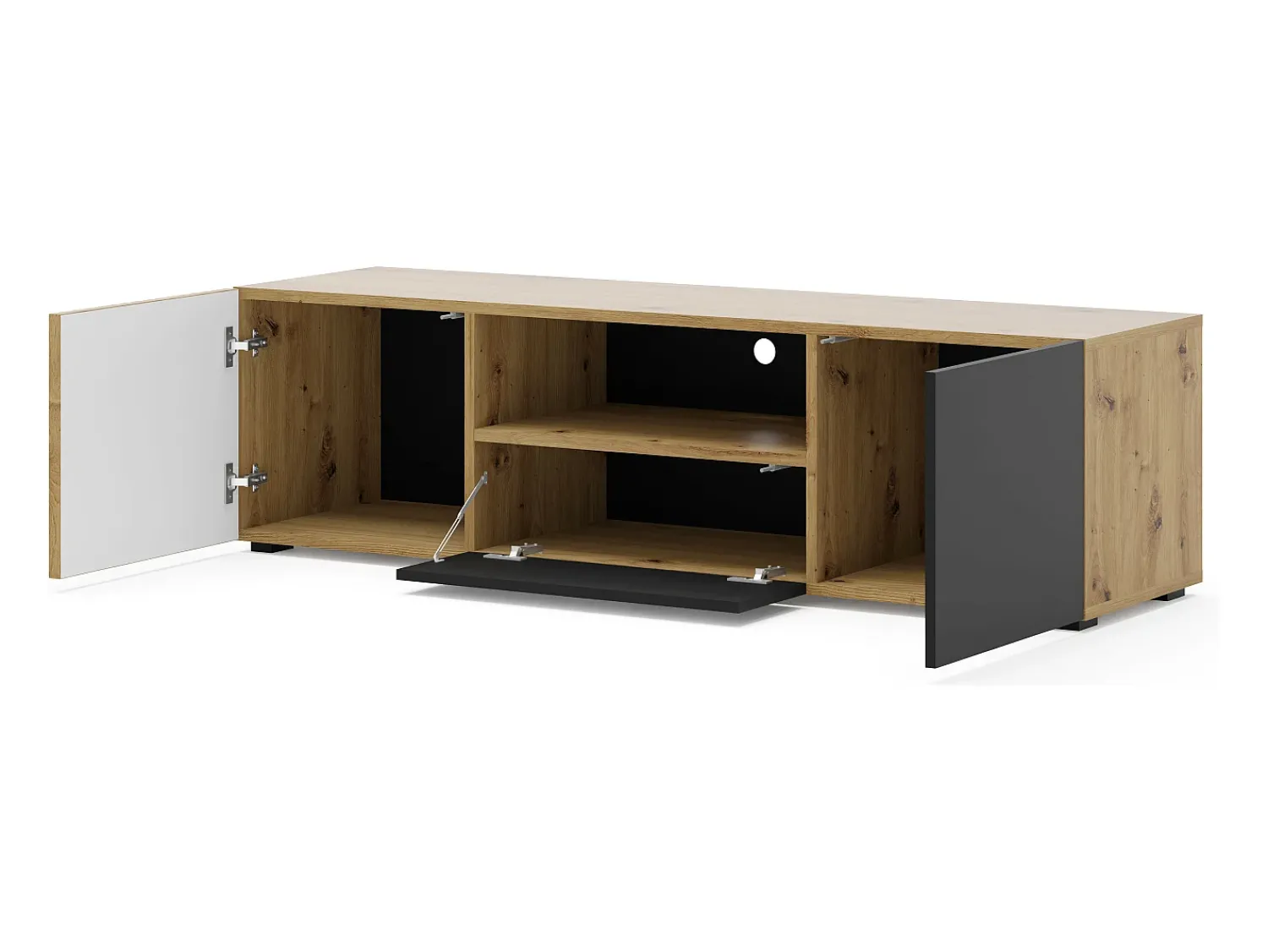 Best Furnlux Móvel TV 3 portas Nera madeira e preto 150cm Preto / Creme