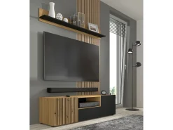 Best Furnlux Móvel TV 3 portas Nera madeira e preto 150cm Preto / Creme