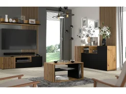 Best Furnlux Móvel TV 3 portas Nera madeira e preto 150cm Preto / Creme
