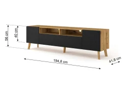 Furnlux Móvel TV 3 portas Nexa madeira e preto 195cm^ Móvel De Tv