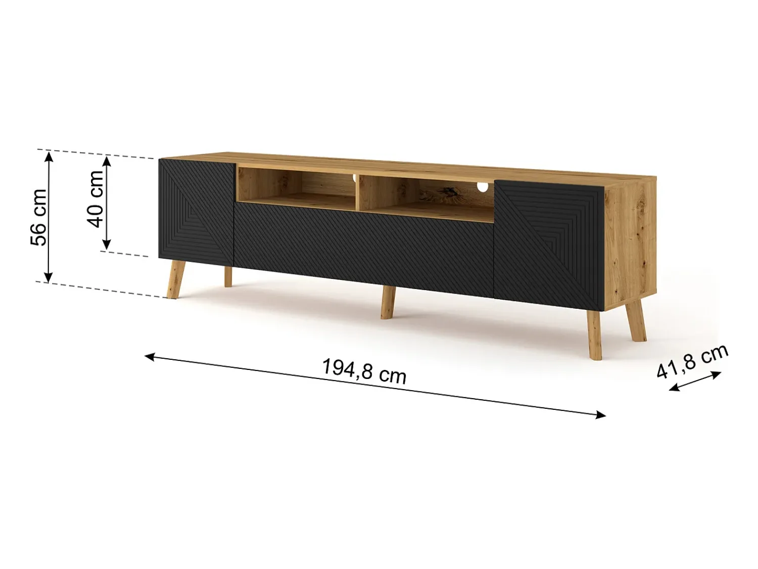 Furnlux Móvel TV 3 portas Nexa madeira e preto 195cm^ Móvel De Tv