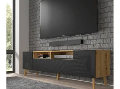 Furnlux Móvel TV 3 portas Nexa madeira e preto 195cm^ Móvel De Tv