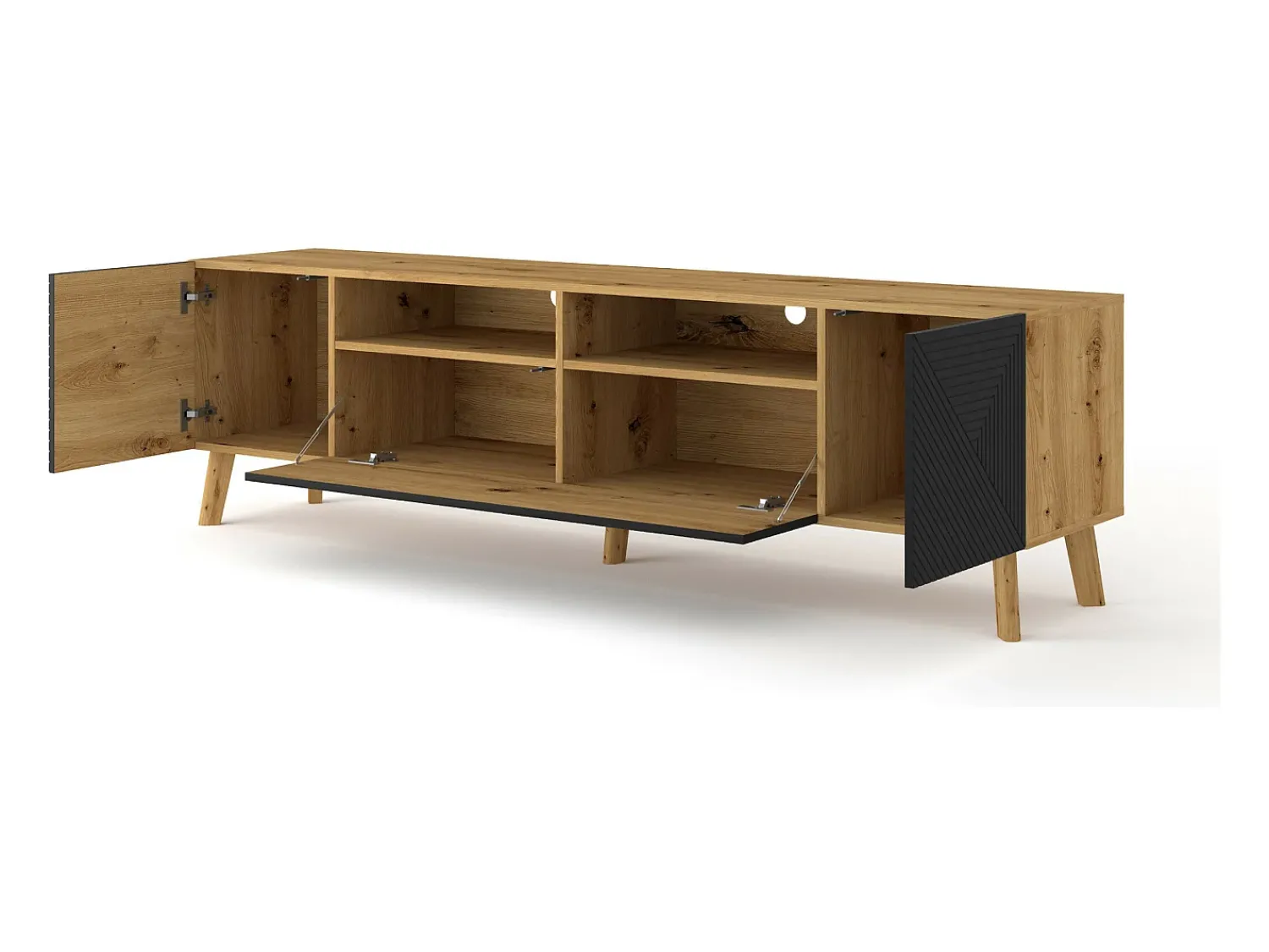 Furnlux Móvel TV 3 portas Nexa madeira e preto 195cm^ Móvel De Tv