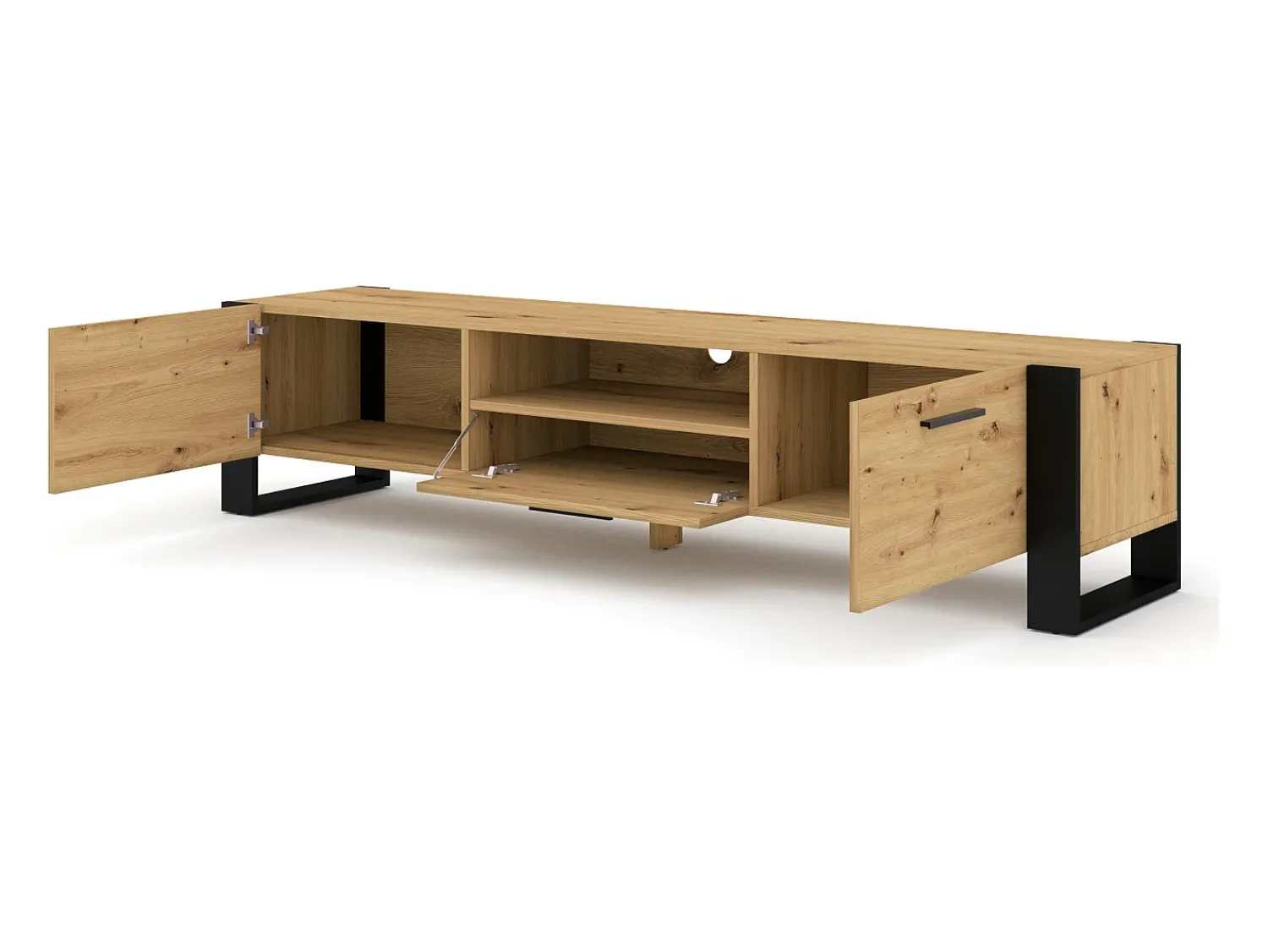 Móvel De Tv*Furnlux Móvel TV 3 portas Nouka madeira e preto 200cm Preto / Creme
