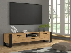 Móvel De Tv*Furnlux Móvel TV 3 portas Nouka madeira e preto 200cm Preto / Creme