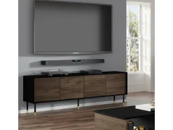 Móvel De Tv*Petits-Meubles Móvel TV 4 portas Rani madeira e preto 180cm Preto / Castanho