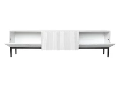 Móvel De Tv| Móvel TV 2 portas sanfonadas 1 gaveta branca com pé preto 200x45 cm Branco