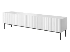 Móvel De Tv| Móvel TV 2 portas sanfonadas 1 gaveta branca com pé preto 200x45 cm Branco
