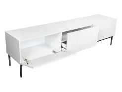 Móvel De Tv| Móvel TV 2 portas sanfonadas 1 gaveta branca com pé preto 200x45 cm Branco