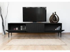 Móvel De Tv| Móvel TV 2 portas sanfonadas 1 gaveta preta com pé 200x45 cm Preto