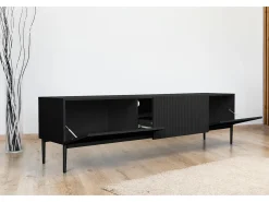 Móvel De Tv| Móvel TV 2 portas sanfonadas 1 gaveta preta com pé 200x45 cm Preto