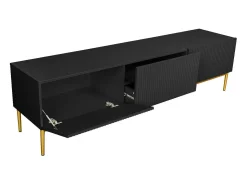 Móvel De Tv* Móvel TV 2 portas sanfonadas 1 gaveta preta com pé metálico dourado 200x45 cm Preto