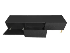 Móvel De Tv* Móvel TV 2 portas sanfonadas 1 gaveta preta com pé metálico dourado 200x45 cm Preto