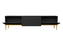 Móvel De Tv* Móvel TV 2 portas sanfonadas 1 gaveta preta com pé metálico dourado 200x45 cm Preto