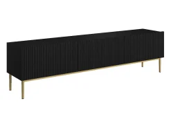 Móvel De Tv* Móvel TV 2 portas sanfonadas 1 gaveta preta com pé metálico dourado 200x45 cm Preto