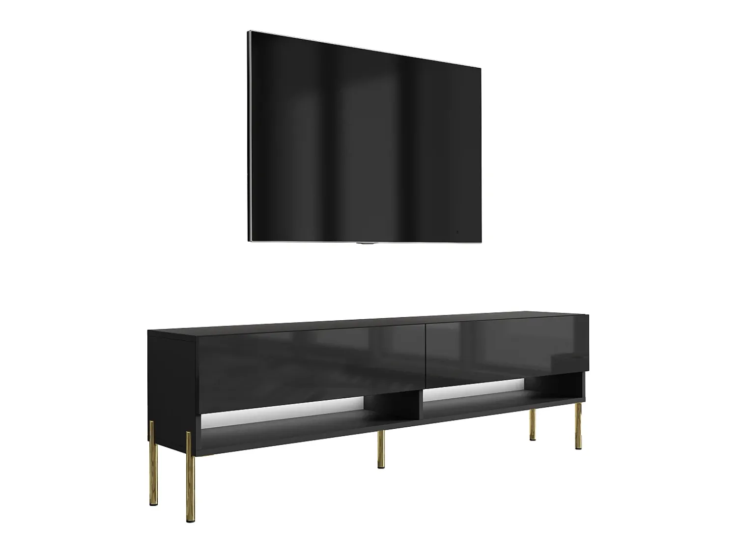 Móvel TV : Fosco / Brilhante, pernas retas douradas, LED branco, 170 × 32 × 52 cm^ Móvel De Tv