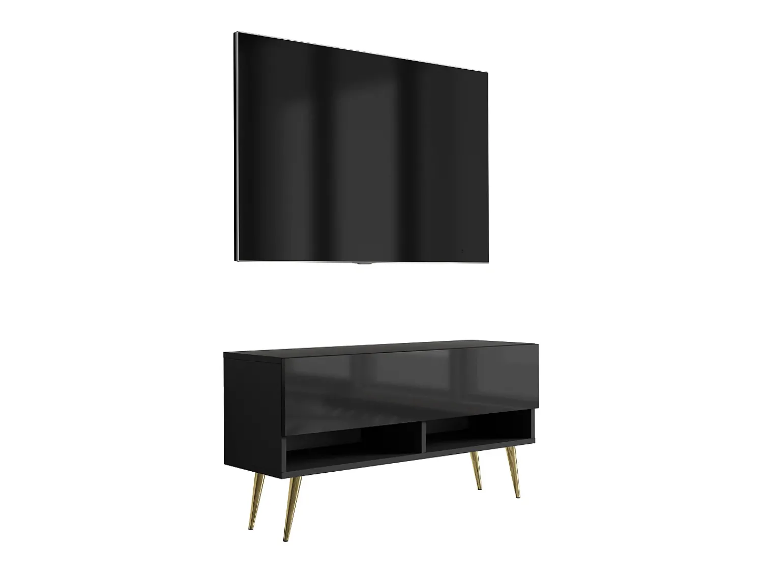 Móvel De Tv* Móvel TV : Fosco / Brilhante, pernas douradas abertas, 100 × 32 × 52 cm Preto