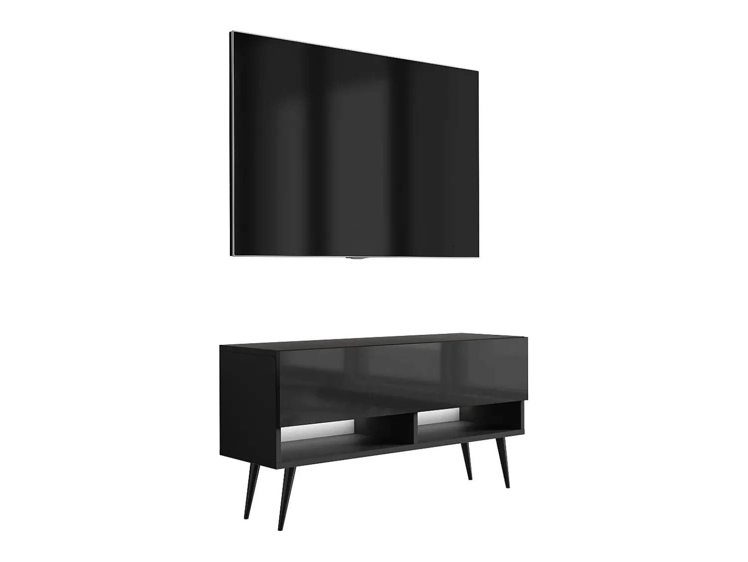 Móvel TV : Fosco / Brilhante, pernas pretas abertas, LED branco, 100 × 32 × 52 cm^ Móvel De Tv