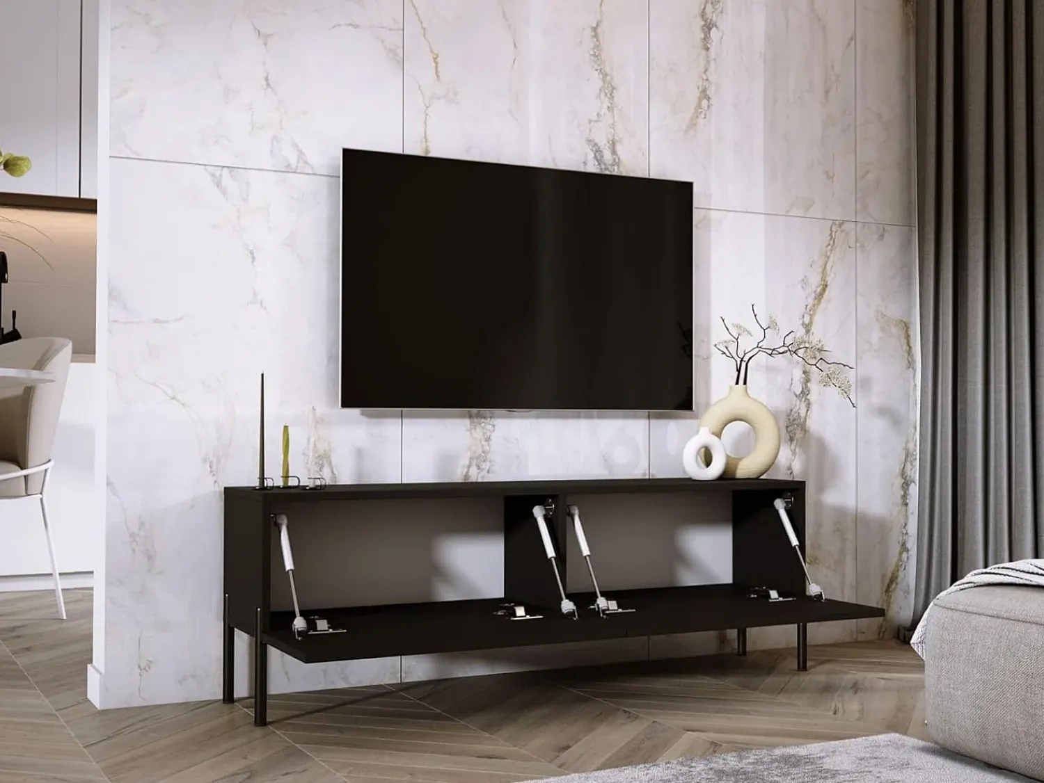 Móvel TV : Fosco / Brilhante, patas dourados, 140 x 52 x 32 cm^ Móvel De Tv