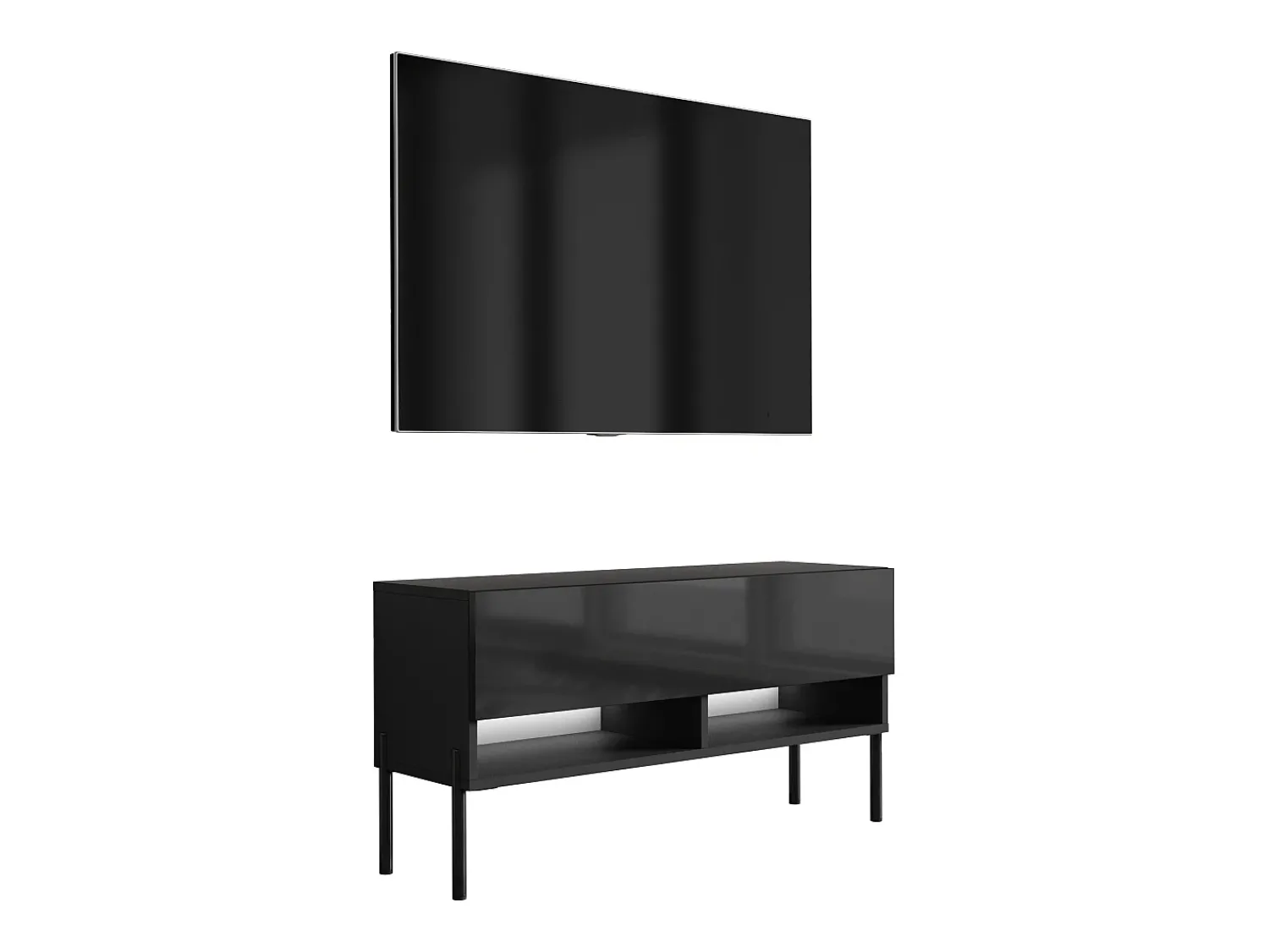 Online Móvel TV : Fosco / Brilhante, pernas pretas retas, LED branco, 100 × 32 × 52 cm Preto