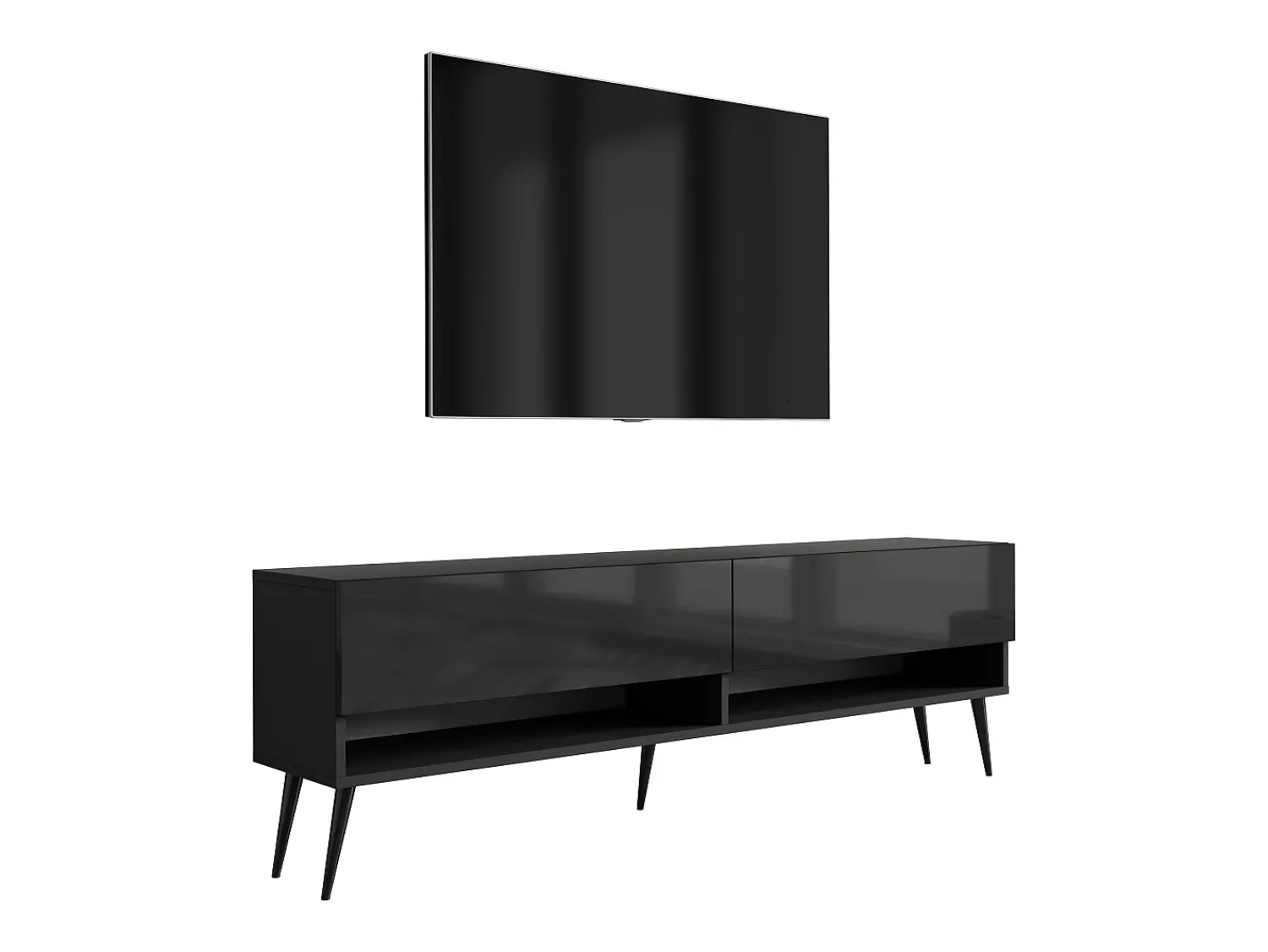 Móvel De Tv| Móvel TV : Fosco / Brilhante, pernas pretas abertas, 170 × 32 × 52 cm Preto