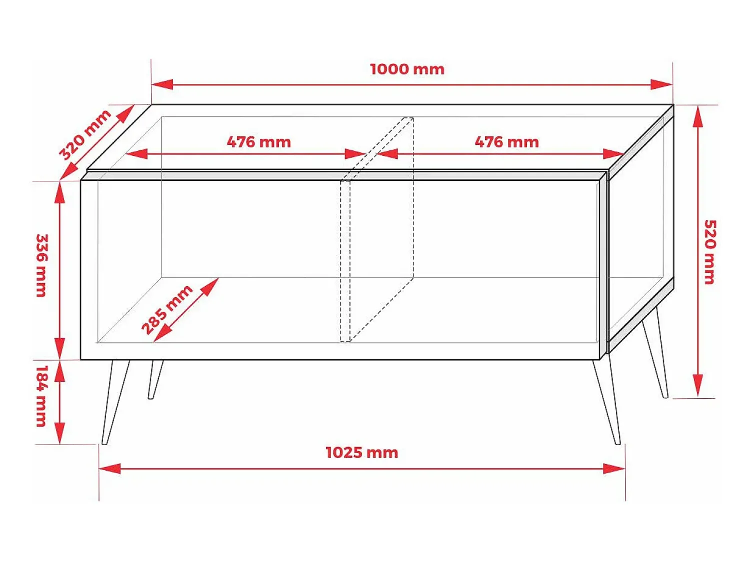 Clearance Móvel TV : Fosco / Brilhante, patas pretas, 100 x 52 x 32 cm Preto