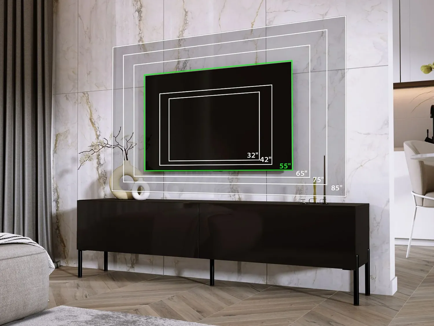 Móvel De Tv* Móvel TV : Fosco / Brilhante, patas pretas, 170 x 52 x 32 cm Preto