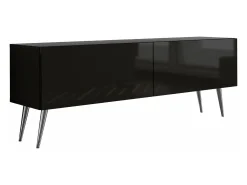 Móvel TV : Fosco / Brilhante, patas cromadas, 140 x 52 x 32 cm Preto