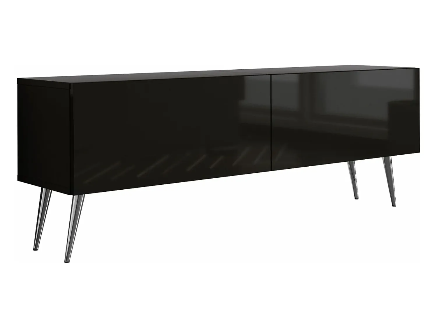 Móvel TV : Fosco / Brilhante, patas cromadas, 140 x 52 x 32 cm Preto