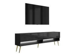 Móvel De Tv* Móvel TV : Fosco / Brilhante, pernas douradas, LED branco, 170 × 32 × 52 cm Preto