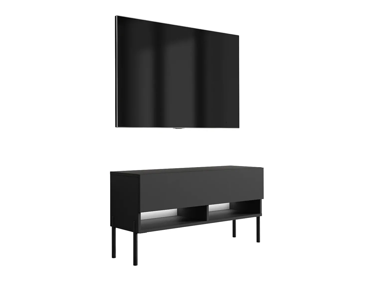 Móvel TV : Fosco, pernas pretas retas, LED branco, 100 × 32 × 52 cm^ Móvel De Tv