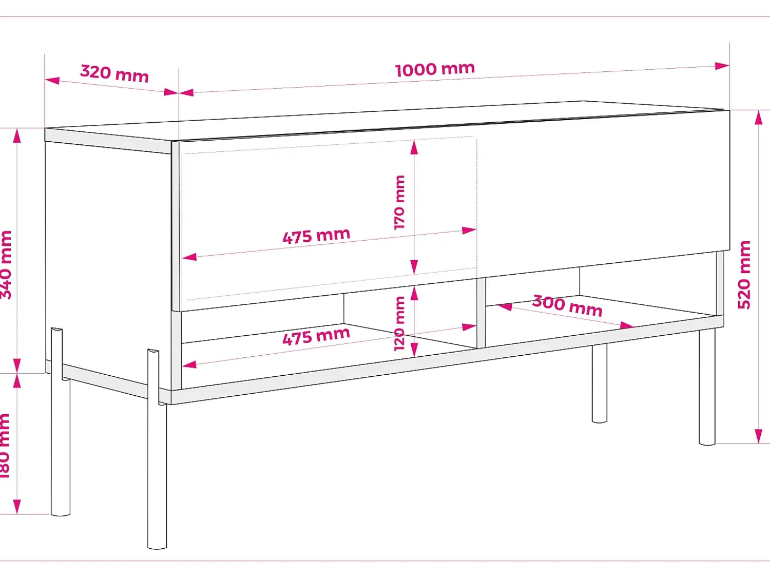 Clearance Móvel TV : Fosco, pernas retas douradas, 100 × 32 × 52 cm Preto