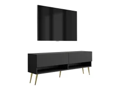 Móvel De Tv* Móvel TV : Fosco, pernas douradas abertas, 140 × 32 × 52 cm Preto