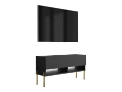 Móvel De Tv| Móvel TV : Fosco, pernas retas douradas, LED branco, 100 × 32 × 52 cm Preto