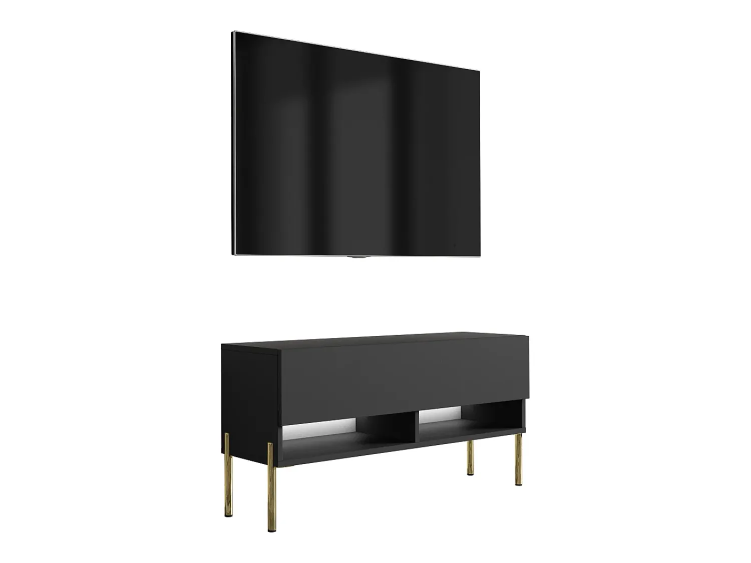 Móvel De Tv| Móvel TV : Fosco, pernas retas douradas, LED branco, 100 × 32 × 52 cm Preto