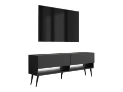 Best Móvel TV : Fosco, pernas pretas abertas, LED branco, 140 × 32 × 52 cm Preto