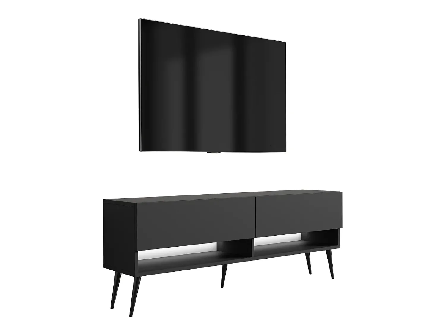 Best Móvel TV : Fosco, pernas pretas abertas, LED branco, 140 × 32 × 52 cm Preto