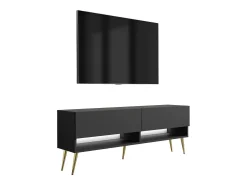 Móvel De Tv| Móvel TV : Fosco, pernas douradas abertas, LED branco, 140 × 32 × 52 cm Preto
