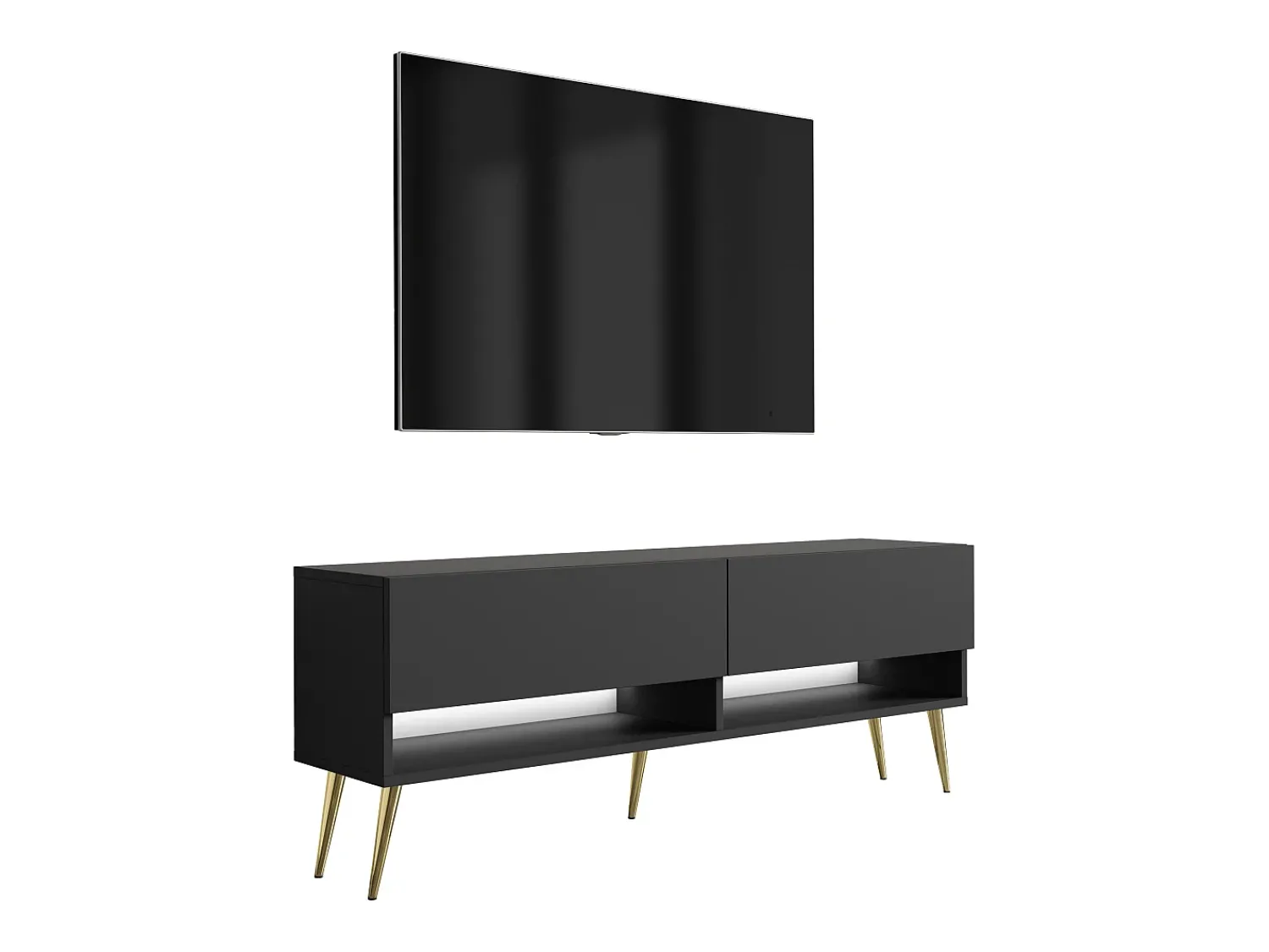 Móvel De Tv| Móvel TV : Fosco, pernas douradas abertas, LED branco, 140 × 32 × 52 cm Preto